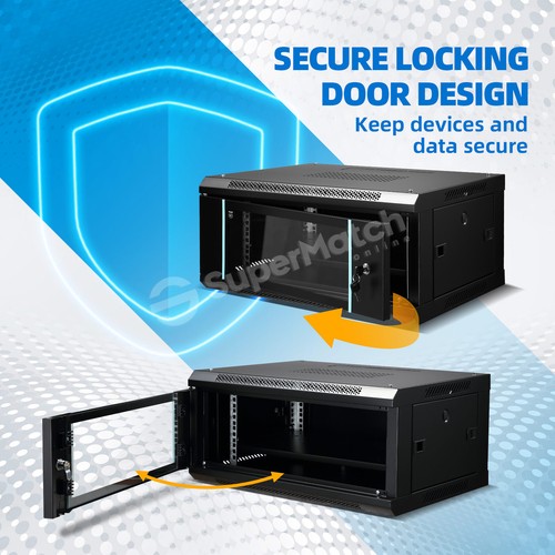 4U Network Cabinet Server Data Rack LAN 19 Inch Wall Mounted Locking Glass Door - Picture 8 of 12
