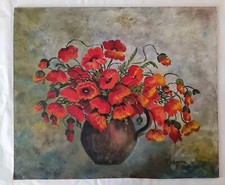 Tableau expressionniste par Margeven Huile 45,5cm x 53,5cm "Coquelicots".