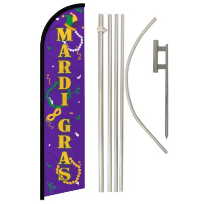 Mardi Gras Windless Banner Swooper Advertising Flag Pole Kit New Orleans