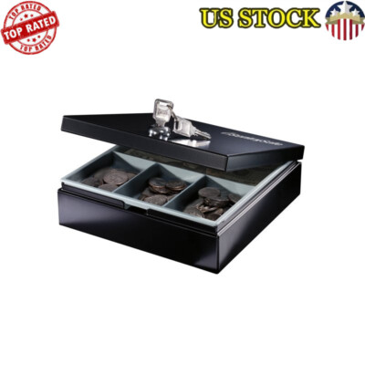 W/ Key Lock Portable Security Safe Box Strong Storage Money Cash Coins Checks