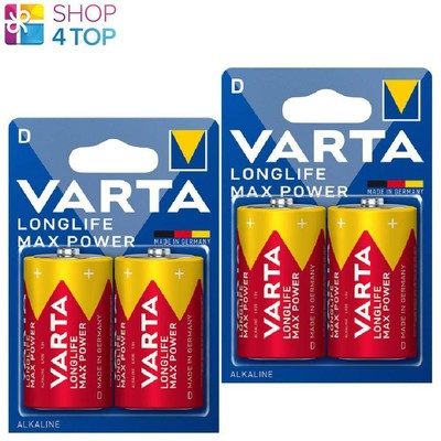 4 VARTA LONGLIFE D LR20 BATTERIES ALKALINE MAX POWER MN1300 1.5V MONO 2BL NEW