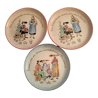 Set of 3 France Peint A La Main 8 1/4  Wall Plates *READ*