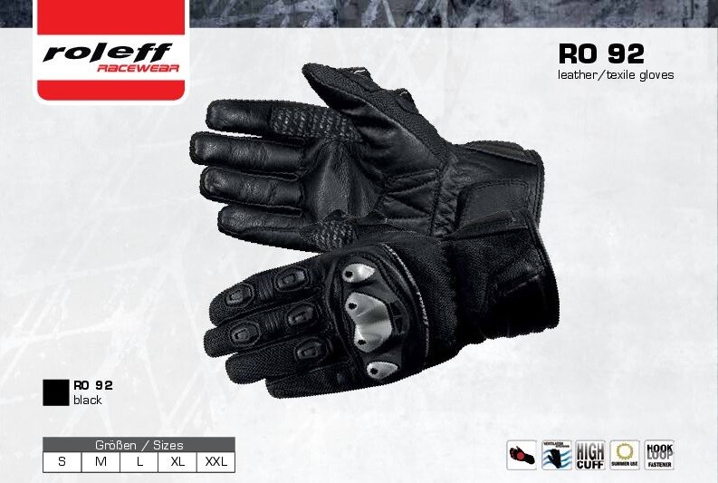 Gants d'été Roleff RO92 en textile noir taille L pour motard