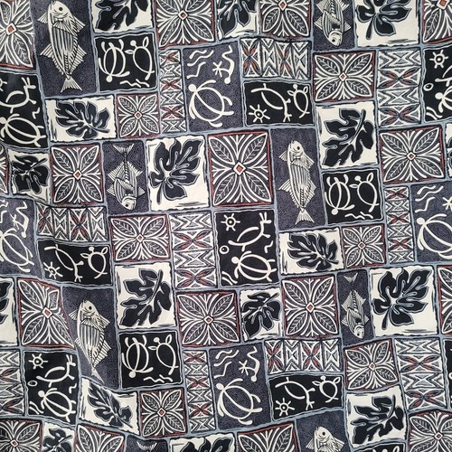 Hilo Hattie Shirt Mens Large Blue Black Button Up Fish Sea Turtle Geometric Camp - Picture 10 of 13