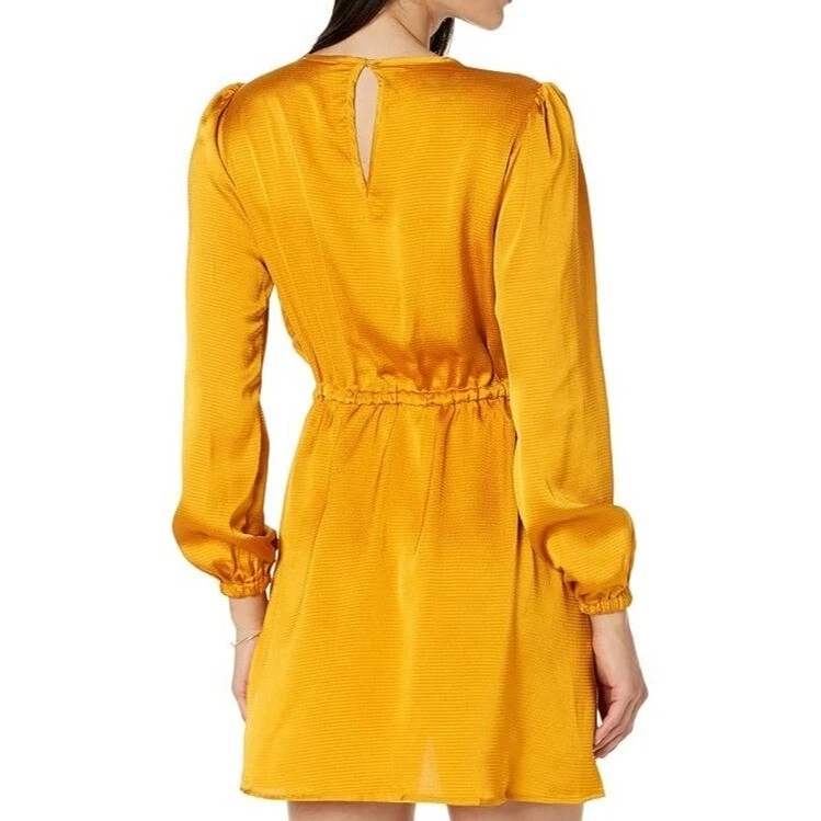 Abito da donna Michael Kors maniche lunghe raso flounce calendula taglia small nuovo con etichette