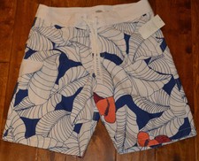 Men's Old Navy Blue  Orange Leaf Floral Swim Board Shorts Size Medium