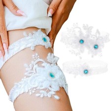 Bride Lace Garter Set Floral Crystal Garters Wedding Leg Accessories for Brid...