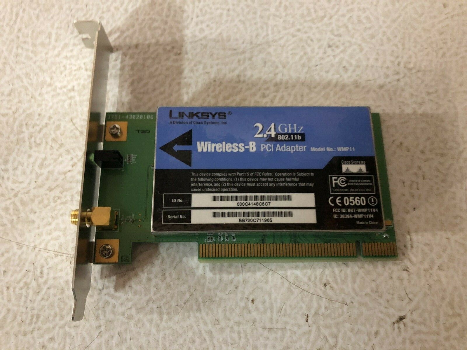 Linksys WMP11 Wireless-B PCI Adapter 802.11b 2.4 GHZ 11Mbps-Used, Free  Shipping | eBay