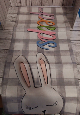 ARKENY Easter Table Runner 13'' X 49'' Gray plaid Hello Peeps