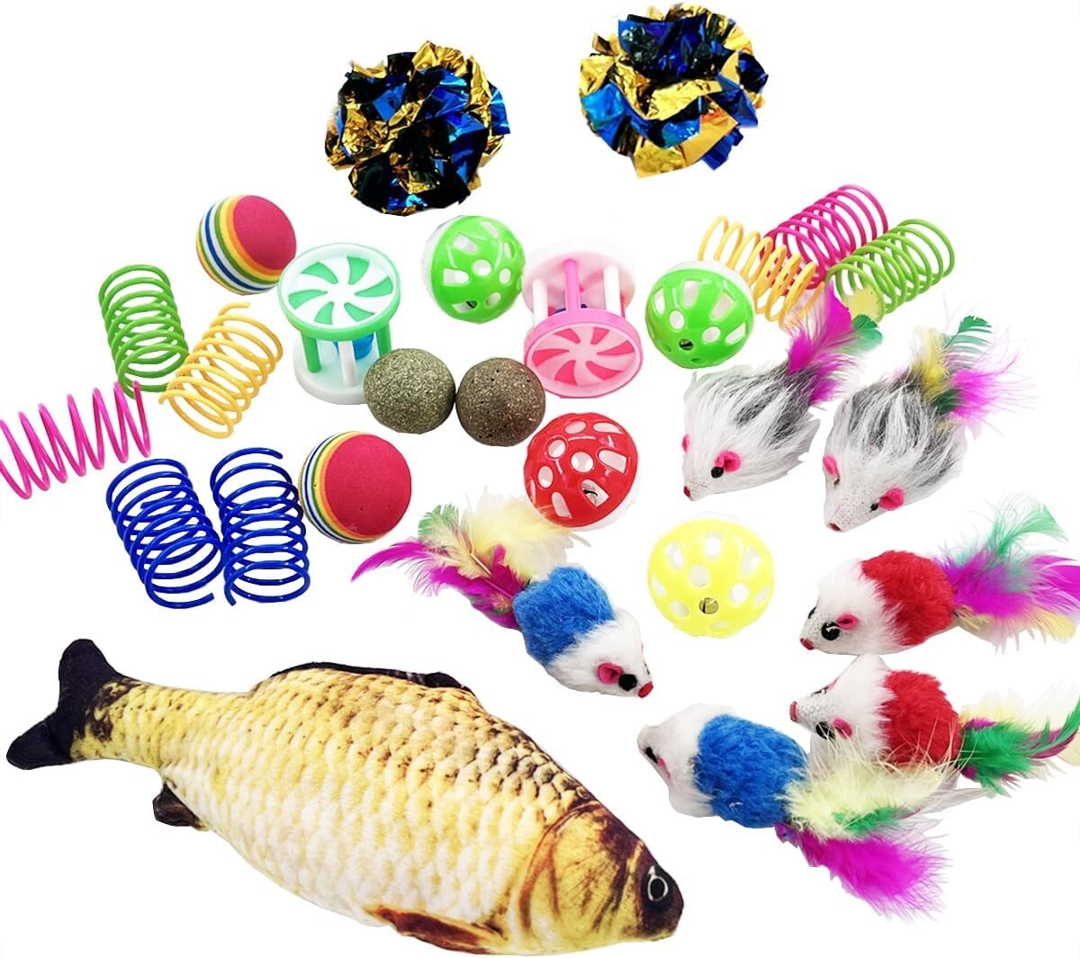27 PCS Cat Toys Set, Cat Catnip Fish Ball Toy Cat Bell Balls Crinkle Balls Mices