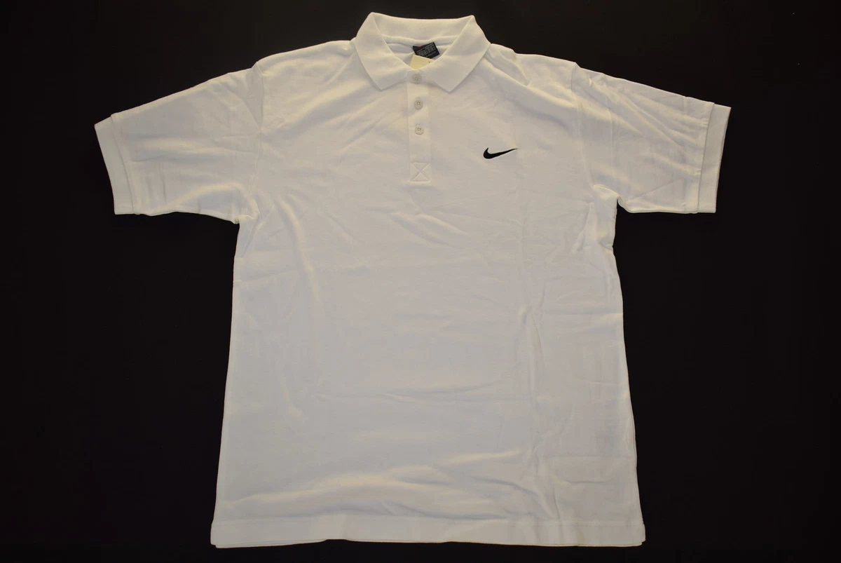Nike Polo T-Shirt Vintage Deadstock Tennis 90s 90s Casual Check White S L NEW