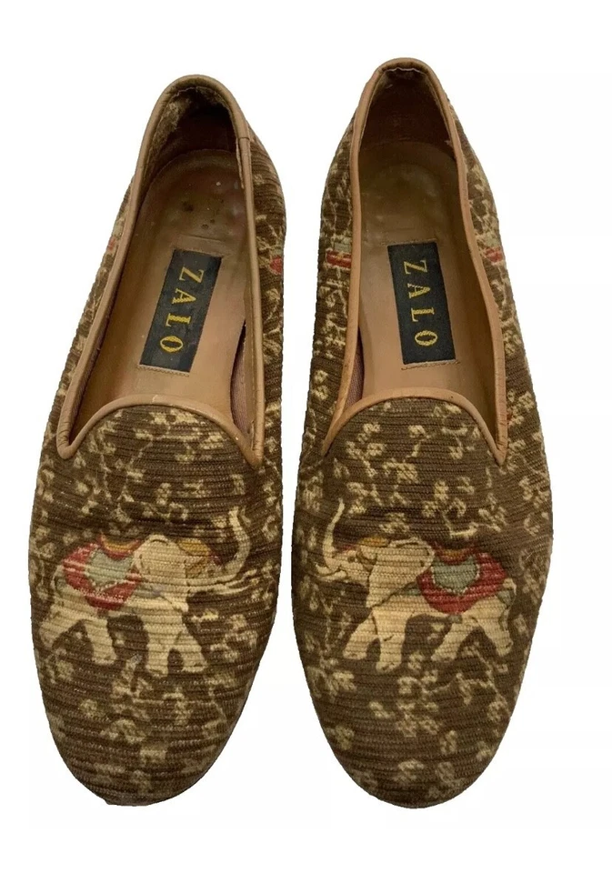 Zalo Tan Round Toe Elephant Smoking Slipper Loafer Leather Trim Size 7 M - Image 2 of 4