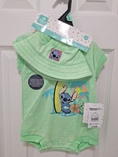 New Disney Baby Infant 6-9 Month 2 Piece Set Stitch Graphic Print Bodysuit NWT