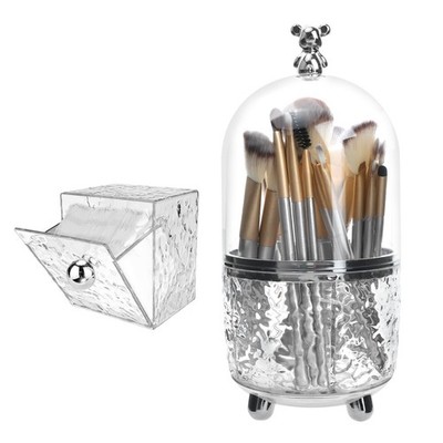 Transparent 360 Rotating Dustproof Makeup Brush Holder Organizer Lid 4 Slot