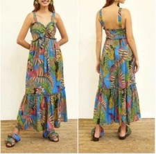 Farm Rio Totally Tuiuiu Maxi Dress Womens Size Medium Blue Tropical Boho