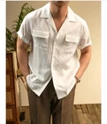 Italian Style Men's Linen Short Sleeve Button Up Shirts Casual Cuban Collar Tops