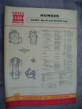 humber hawk mk lV genuine shell x100  lubrication chart