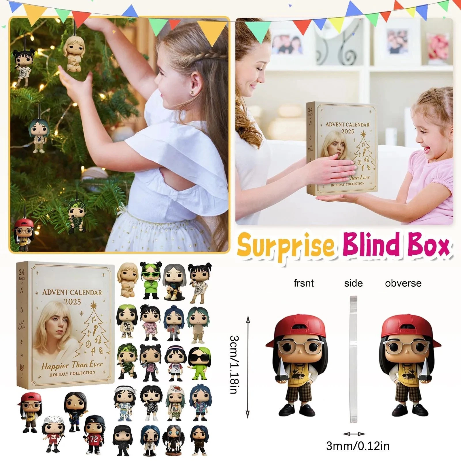 Christmas 2D Acrylic Advent Calendar 24PCS Countdown Calendar Blind Box Home Decor Gift For