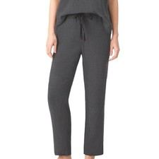 Eileen Fisher Gray check Puckered Organic Linen Pant Easy Fit Large drawstring