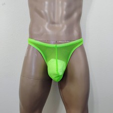 Mens Thong G-String T-Back Big Pouch Chartreuse See/Thru Mesh Medium Made in USA
