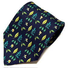Vintage Brooks Brothers Makers Tie Black Label Flowers Plants Leaves Foliage AOP