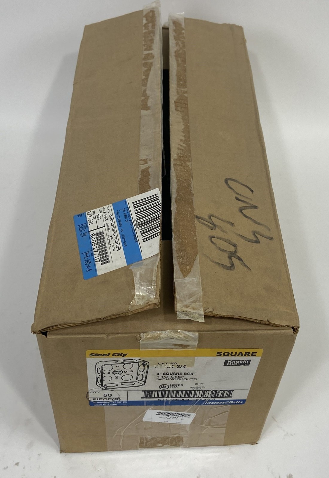 Lot of (50) Steel City 52151-3/4 Drawn Style Outlet Boxes 4x4x1-1/2" 