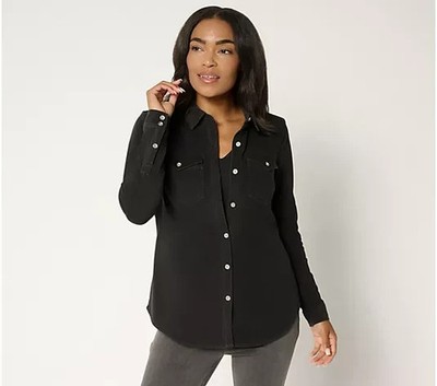 Susan Graver Cool Touch Denim Button Front Shirt Womens Size Medium Black Casual
