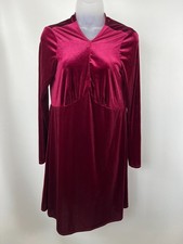 Nik and Nash Velvet Dress Womens Large Burgundy Long Sleeve Stretch Made in USA