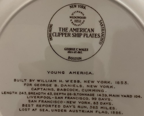 Wedgwood American Clipper Ship Young America Transferware Decorative Plate 9” - Picture 3 of 3