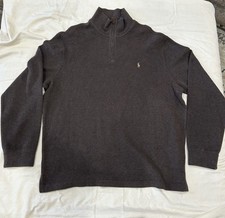 Polo Ralph Lauren Wool Knit 1/4 Zip Mock Neck Sweater Gray Logo XL