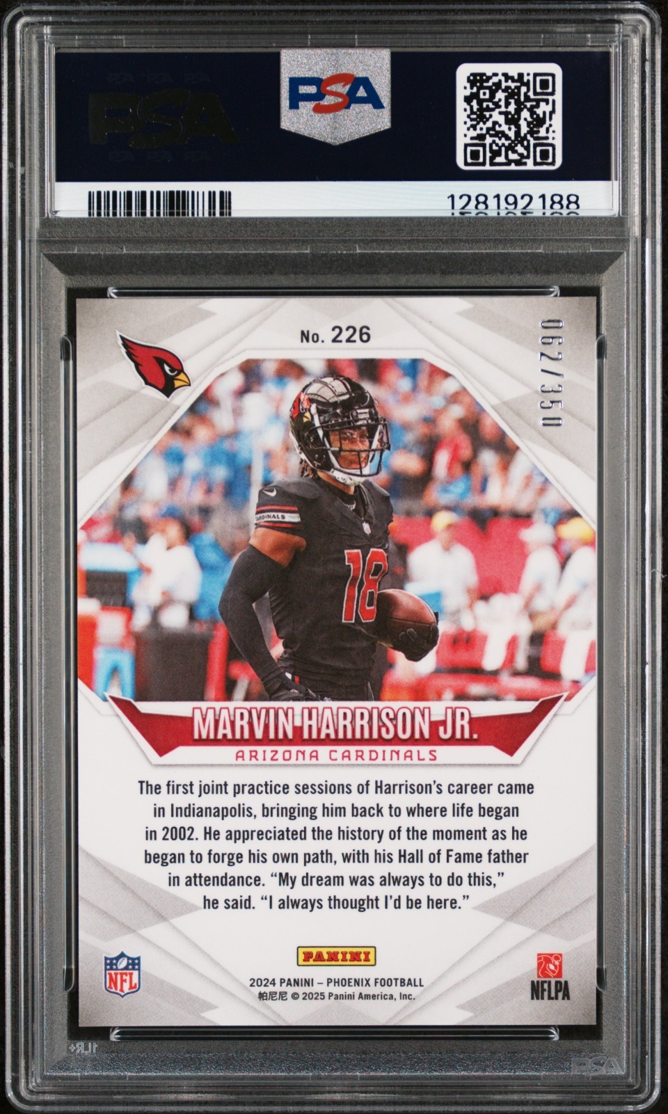 Marvin Harrison Jr. 2024 Panini Phoenix Fire Burst 62/350 #226 PSA 10 Gem Mint view 2