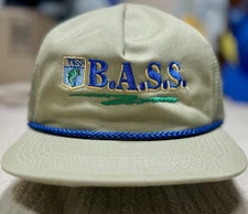 Vintage B.A.S.S. Fishing Trucker Hat CAP Tan Blue Rope NWOT Deadstock Made USA
