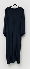 Fashion Dark Blue Satin Maxi Dress With Long Sleeves Size Large EUC 100% Satin