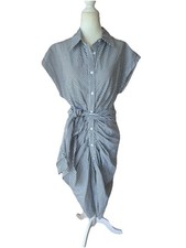 DO+BE Cotton Pinstriped Shirt DRESS SIZE L Grey And White Classic Look