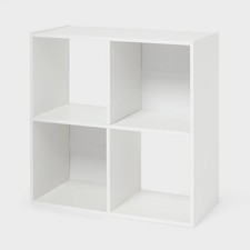 Four-Cube White Bookshelf - Compact Storage