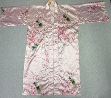 JUGUEMM Kimono Robe Womens Large Pink Satin Bird Floral Print Lounge Lightweight