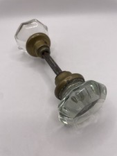 Vintage Crystal And Brass Octagon Door Knob Set