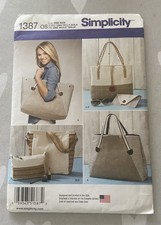 Simplicity 1387 Large Tote Bag Handbag Purse Sewing Pattern Uncut