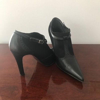 Y2K Massimo Baldi Black Leather Booties Sz 8.5 Made in Italy Vintage Heels Women