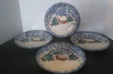 Folk Craft Cabin in the Snow by Tienshan set of 4 dessert plates