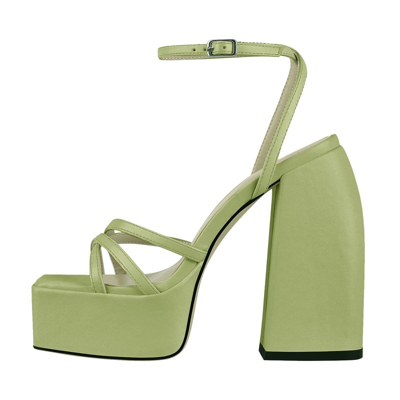 Women's Ankle Strap Open Toe Chunky Heel Platform Pumps US7