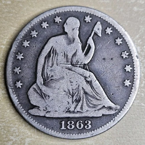 1863 P Seated Liberty Half Dollar 50c Very Good VG Or Fine F Civil War Date