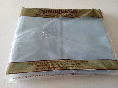 Springmaid Wondercale Twin Flat Sheet No Iron Percale  Pinafore Solids Blue Vtg