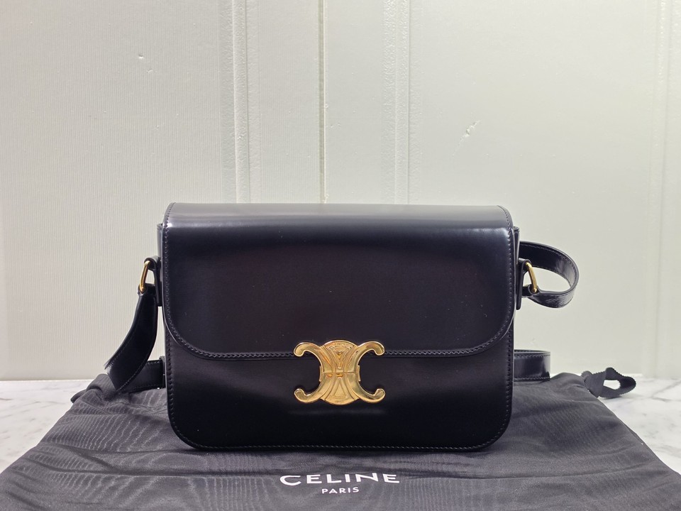 Authentic Pre‑Owned Celine Triomphe Medium, Black Shiny Calfskin
