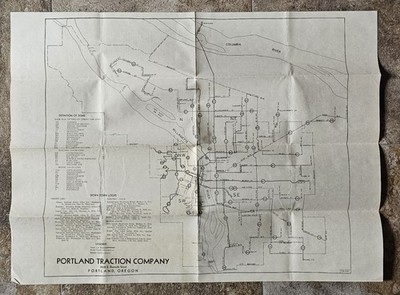 1935 Portland Oregon Traction Company Map Railroad Transportation Original