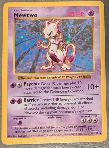 Base Set Shadowless Mewtwo 10/102 Holo Rare Pokemon TCG