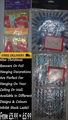 VARY New Christmas Foil Garlands/Merry Christmas Banners Available In Various Designs