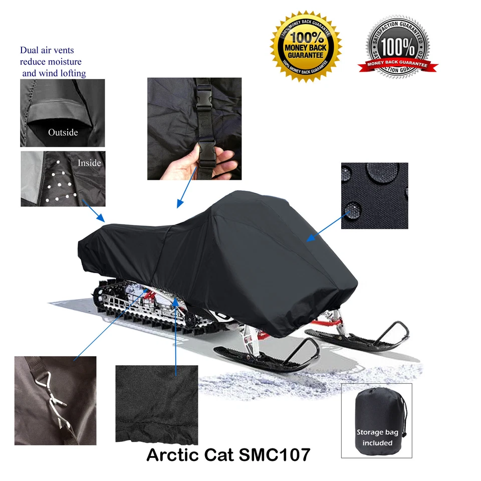 Arctic Cat Bearcat Utility Wide Track Deluxe Snowmobile Sled Cover Black - Image 2 of 4