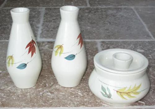 Vtg Franciscan Earthenware Autumn Leaves Tall 6" Salt Pepper Shaker + Sugar Bowl