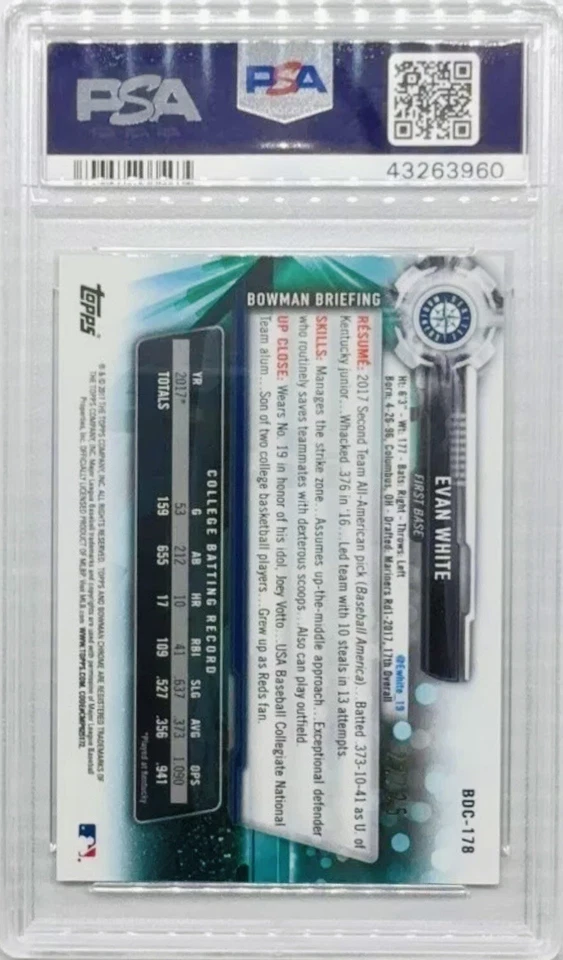 2017 Topps Bowman Chrome Draft #BDC178 Evan White Orange Refractor #22/25 PSA 10 - Image 2 of 4